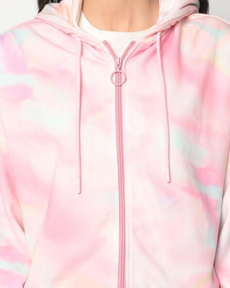 Tie Dyed Print Zip Front Hoodie