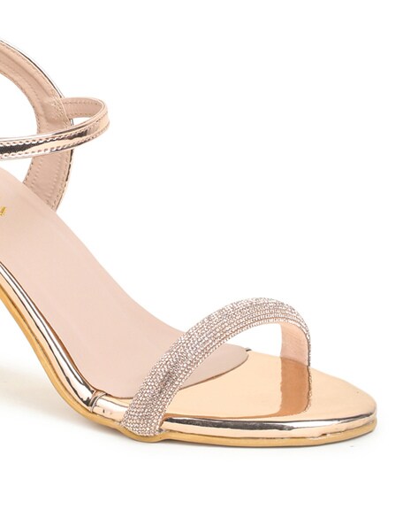 Rose Gold Metallic Pu High Round Heel Sandals | PrettyLittleThing CA