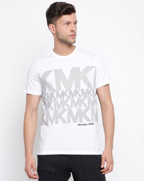 Buy Michael Kors Marquee Logo Print Crew-Neck T-shirt | White Color Men |  AJIO LUXE