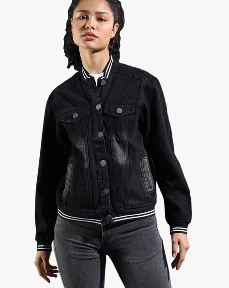 Black Denim Jacket for Women-sgquangbinhtourist.com.vn