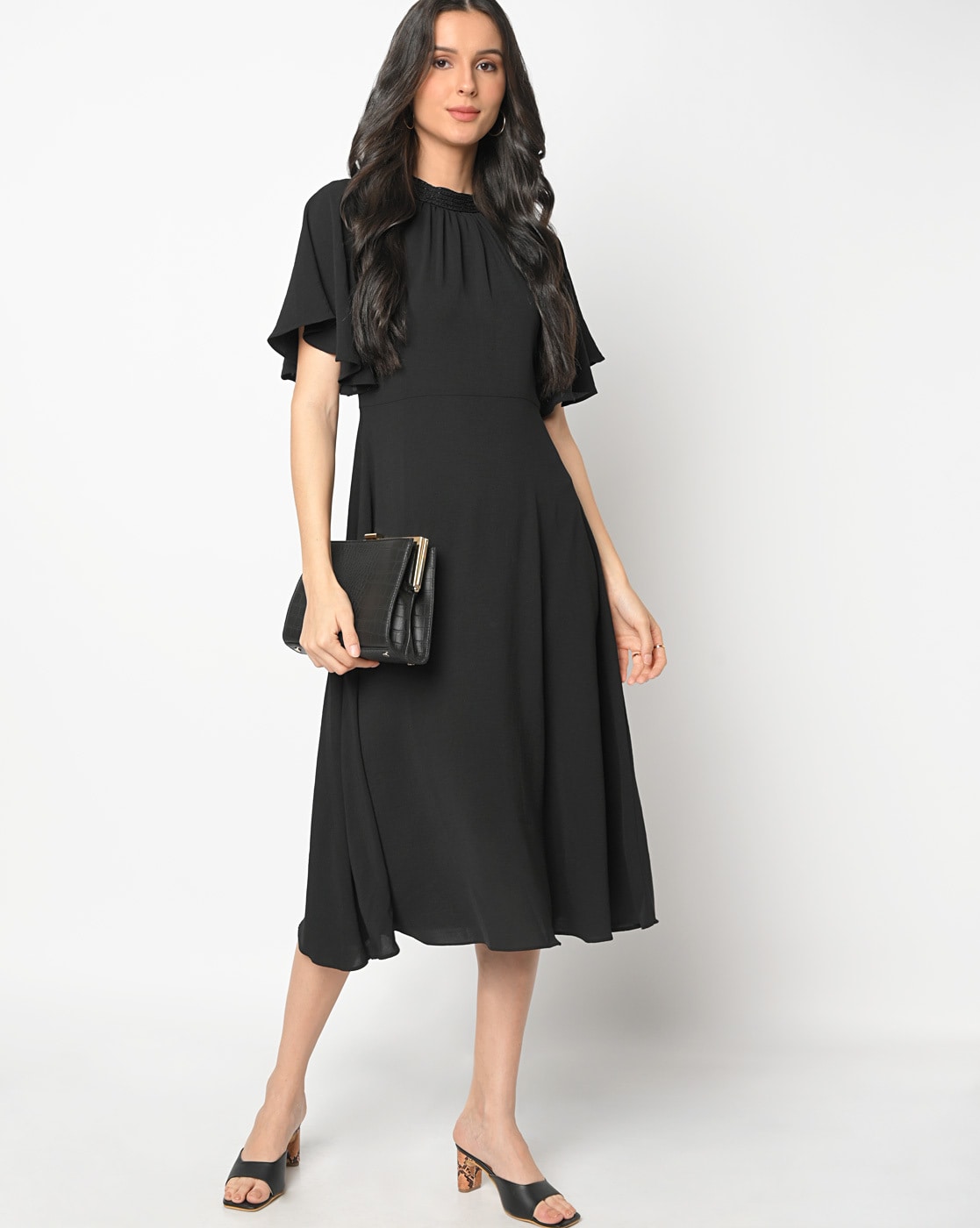 A-line net dress #on myntra  Black net dress, Black dresses