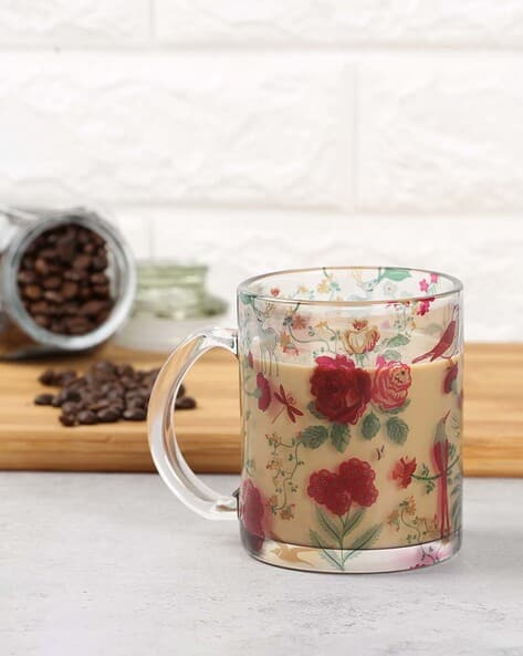 floral glass mug