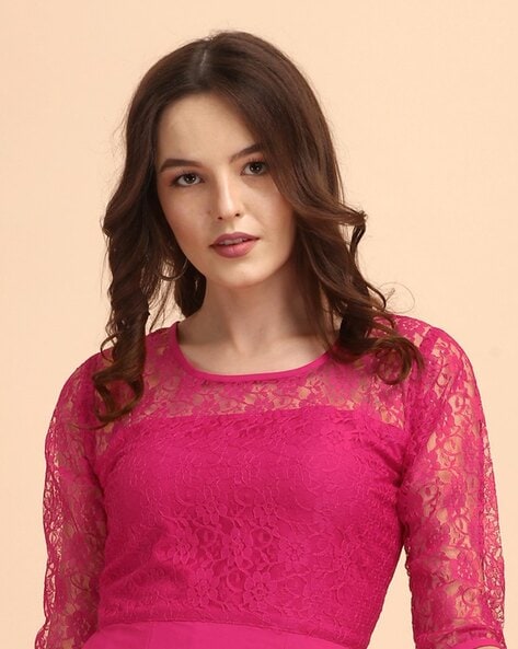 Cerise pink outlet lace dress