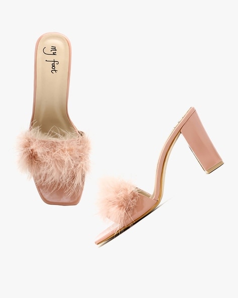 Pink fur best sale heels sandals