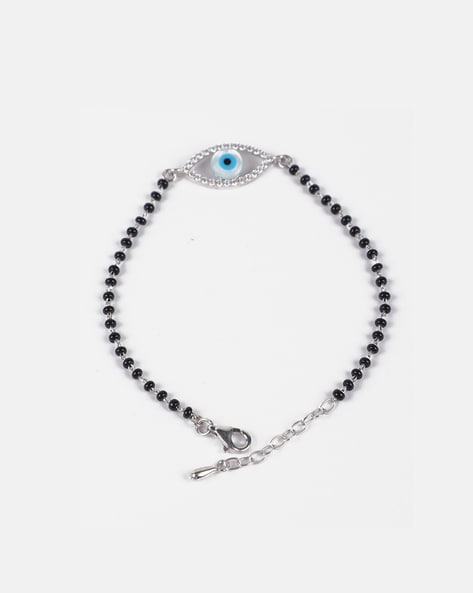 Buy CLARA 925 Silver Rhodium Plated Black Beads Evil Eye Hamsa Hand Mangalsutra  Bracelet Gift For Wife online