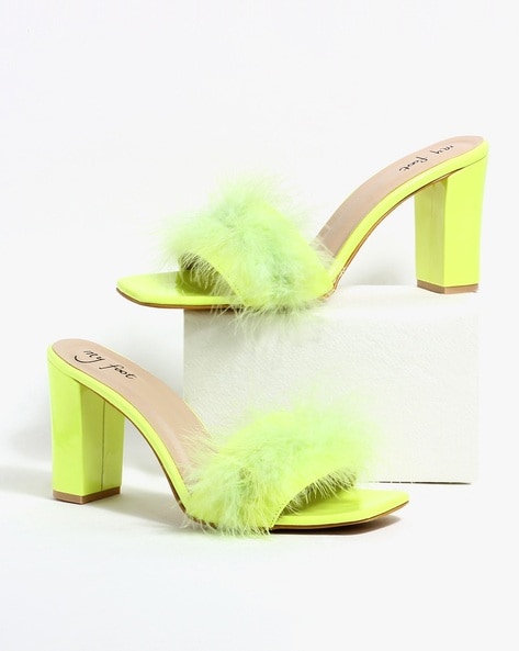 Yellow faux best sale fur heels