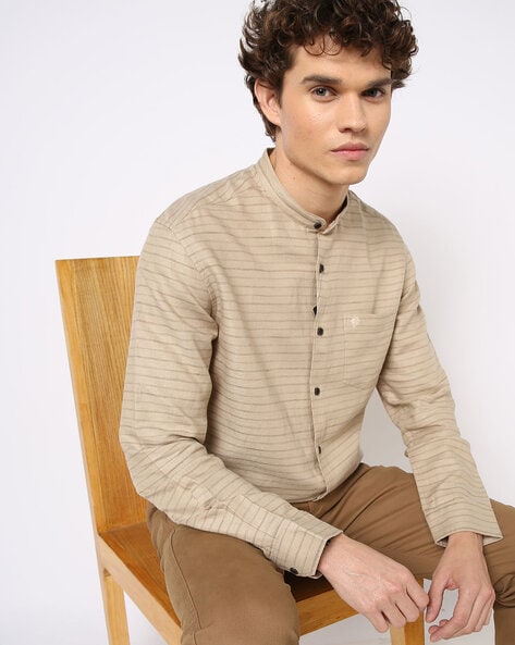 Striped Slim Fit Shirt with Patch Pocket