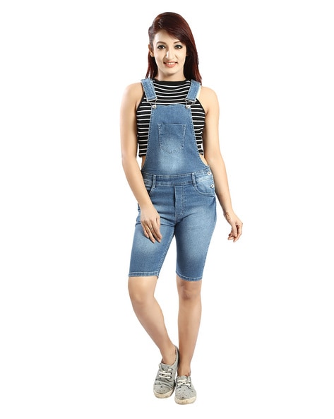 Bakli - Square Neck Washed Denim Maxi A-Line Dungaree Dress | YesStyle