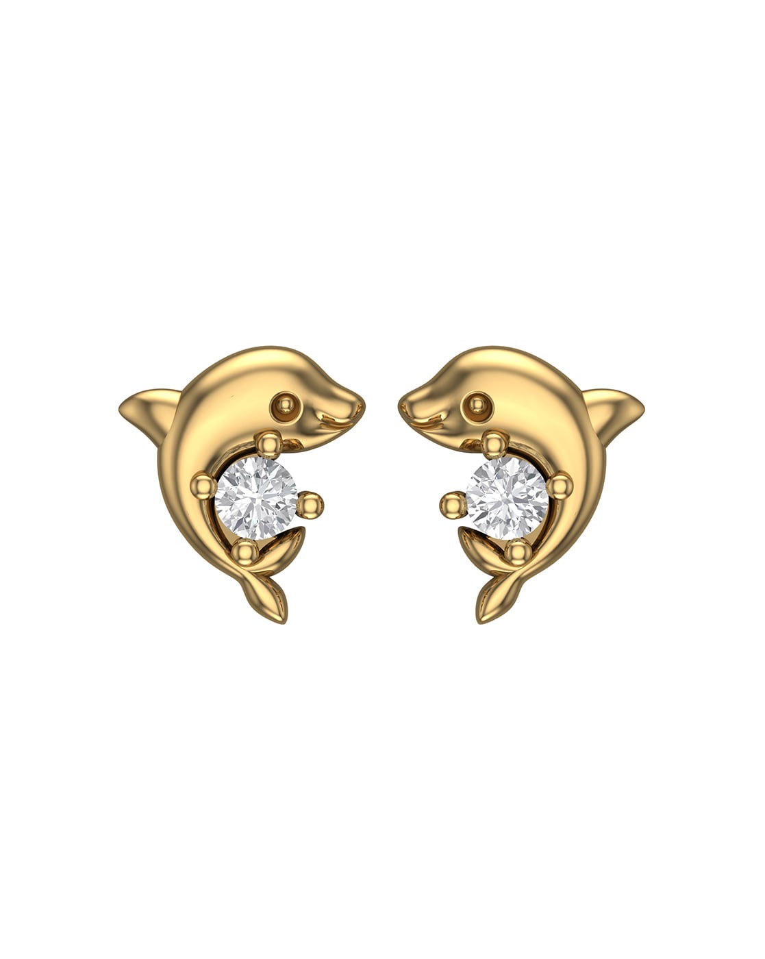 tiny dolphin ear-stud earrings in polished fourteen karat yellow or white  gold — circlesmith