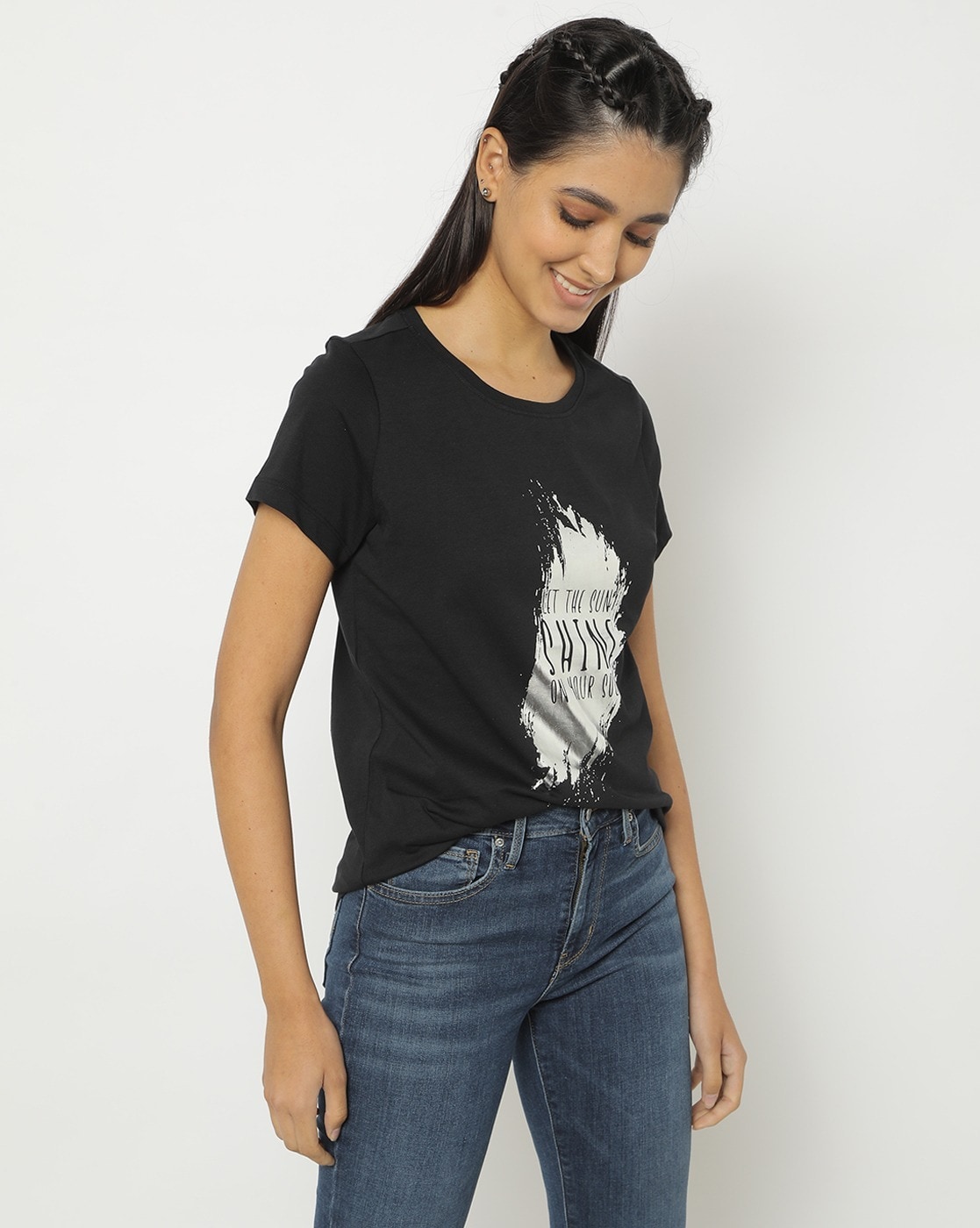 Buy Black Tshirts for Women by DNMX Online