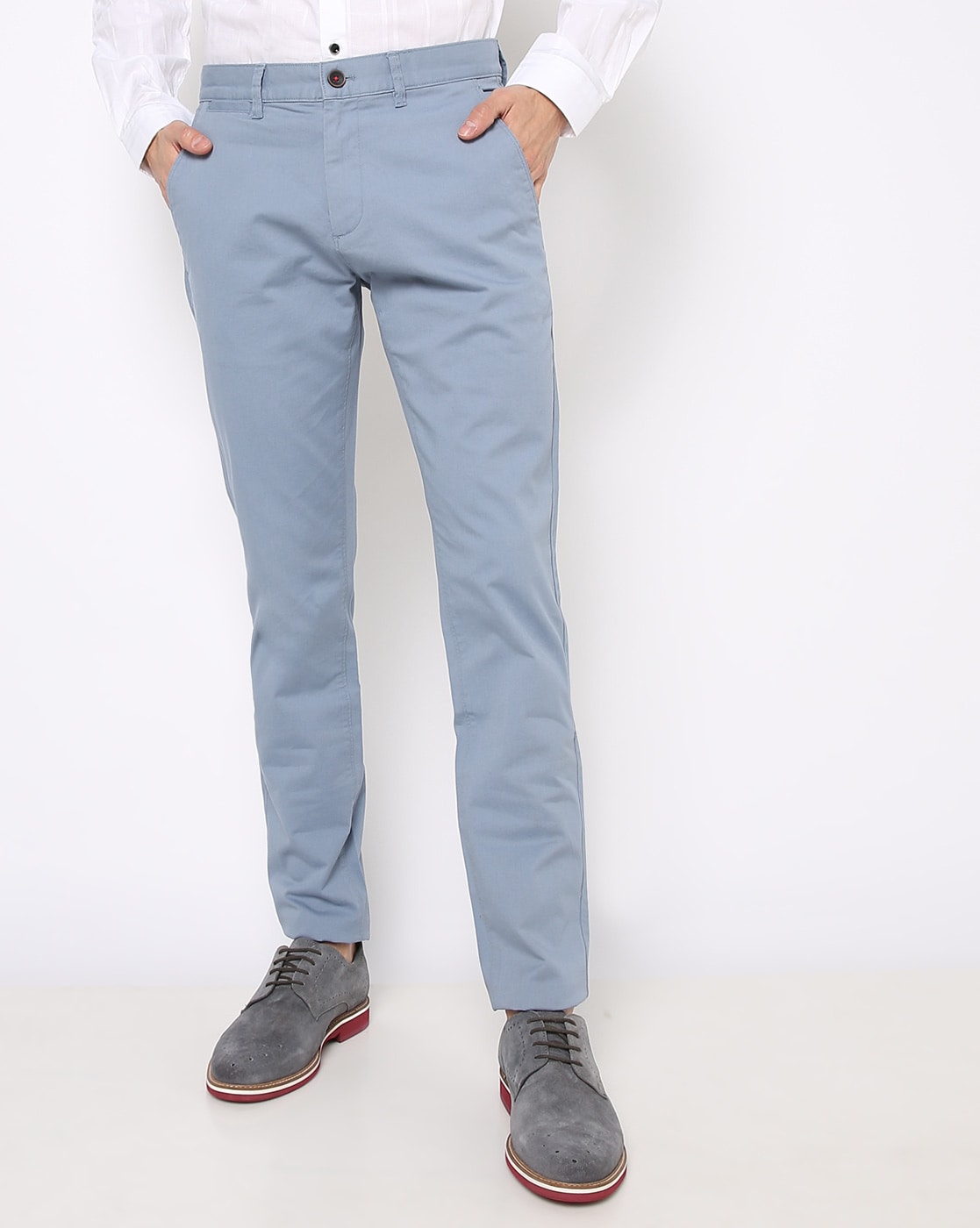 Buy Men Blue Slim Fit Solid Flat Front Formal Trousers Online - 711866 |  Louis Philippe
