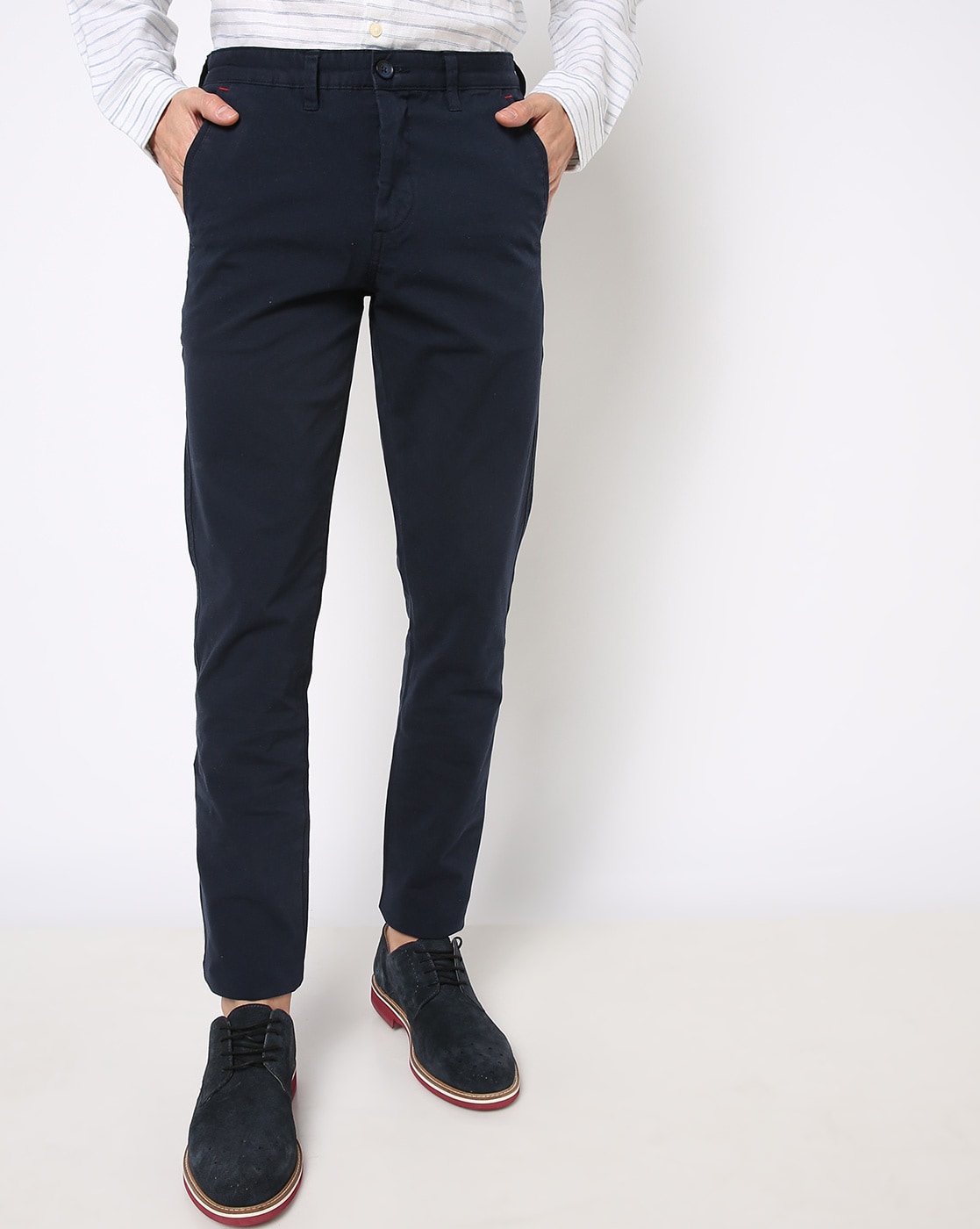 Navy Blue Solid Formal Pant For Mens Slim Fit