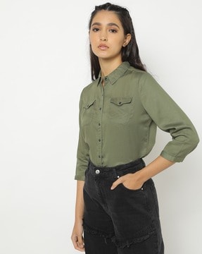 Olive green shirt clearance women