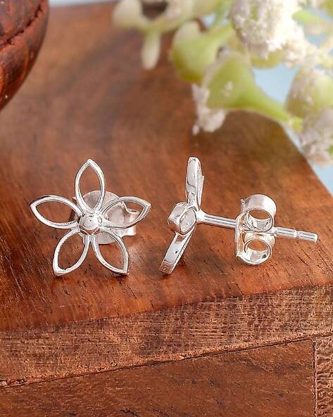 Silver Flower Hook Earrings