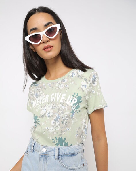 Leaf Print Slim Fit Crew-Neck T-shirt