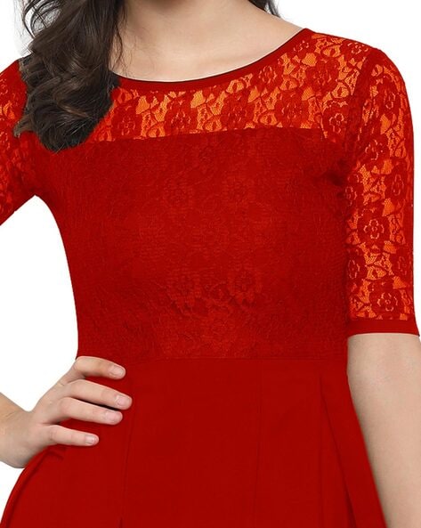 Buy red colour one piece dress in India @ Limeroad
