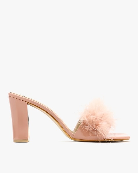 Pink fluffy best sale block heels