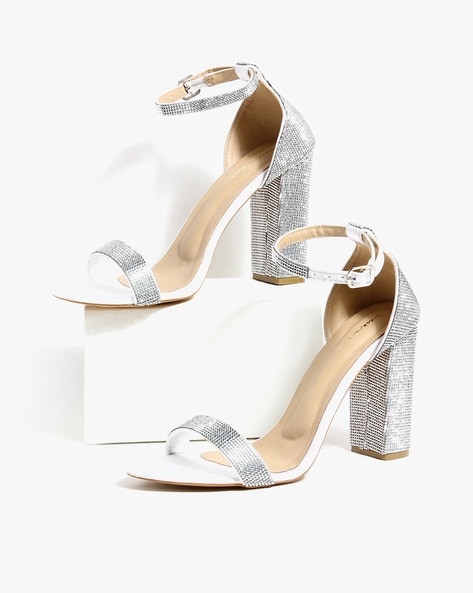 Silver block online heels