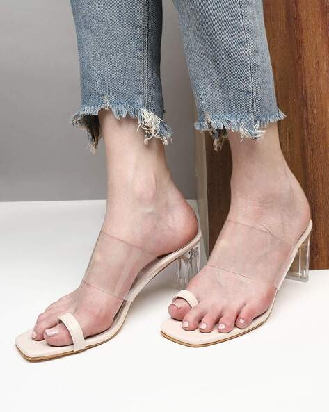 White leather sandals with a high heel and a transparent toe area -  BRAVOMODA