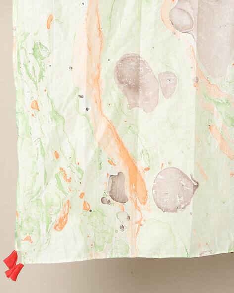 Hand Marble Print Chanderi Stole with Tassels view 2