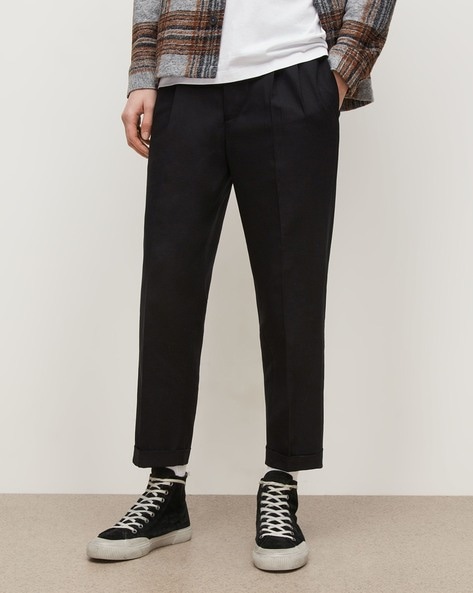 Kurus Black Cotton Bland Regular Fit Trouser For Mens
