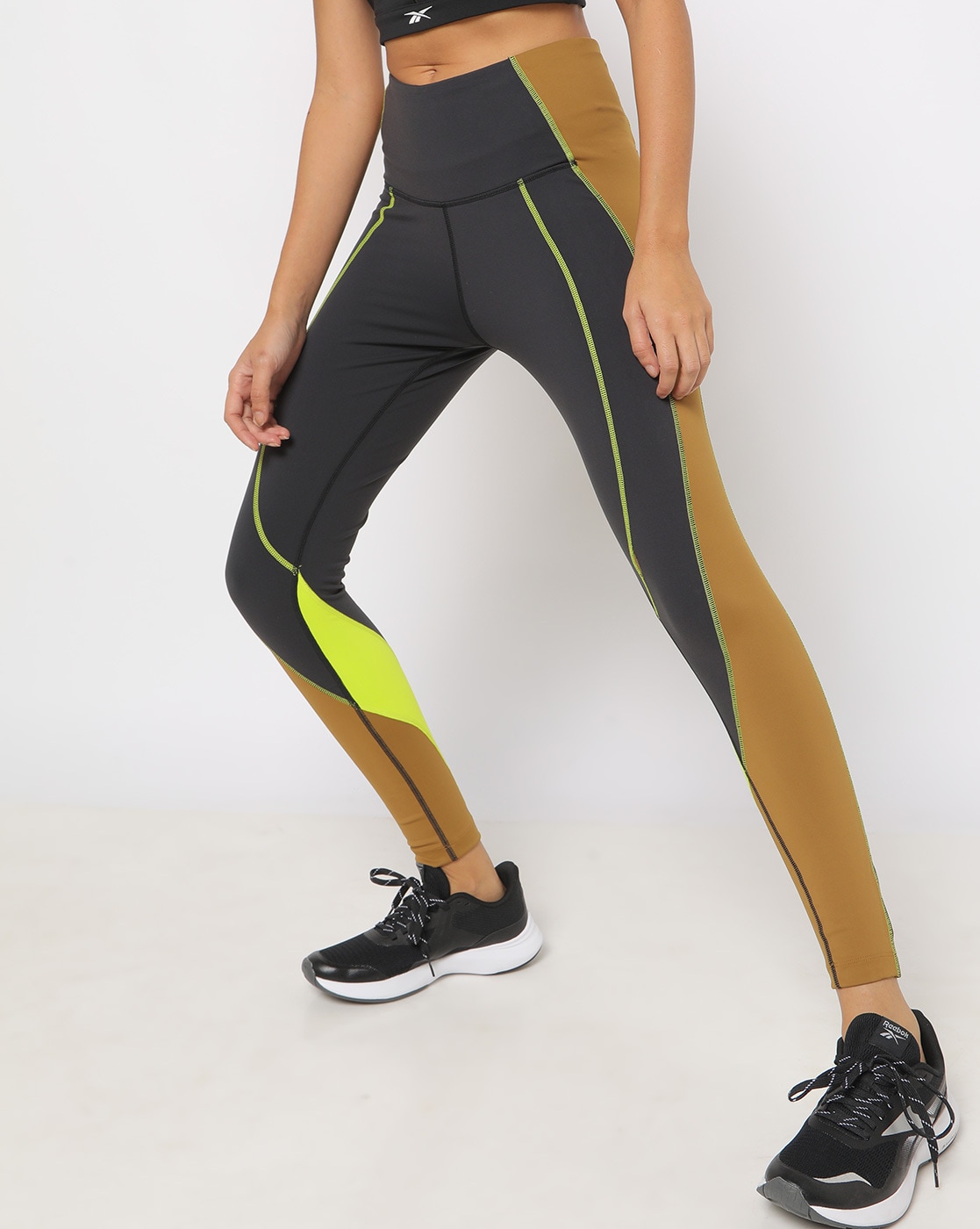 Colourblock Leggings with Elasticated Waistband