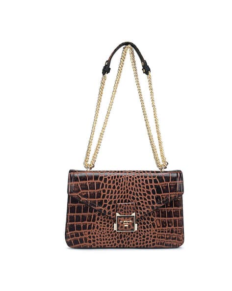 Croc-Embossed Genuine Leather Sling Bag