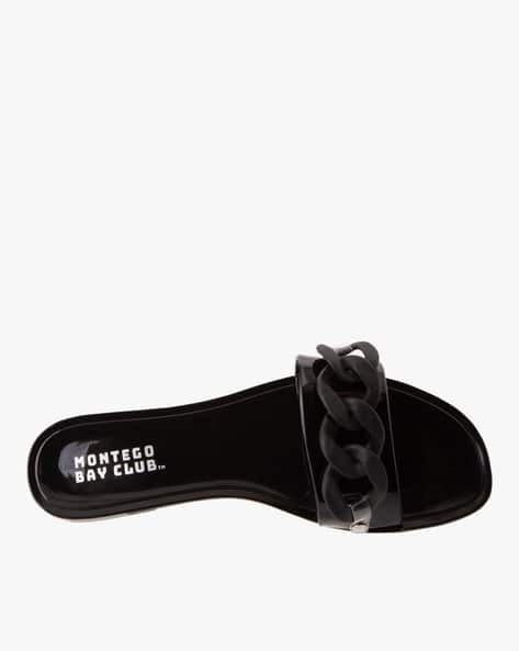black flat sandals slip on