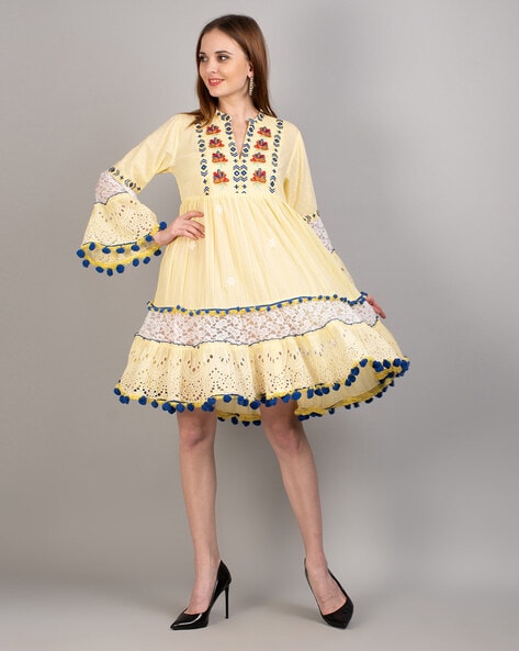 Jenny's Solid Pom Pom Long Sleeve Woven Mini Dress – Vanilla Bay