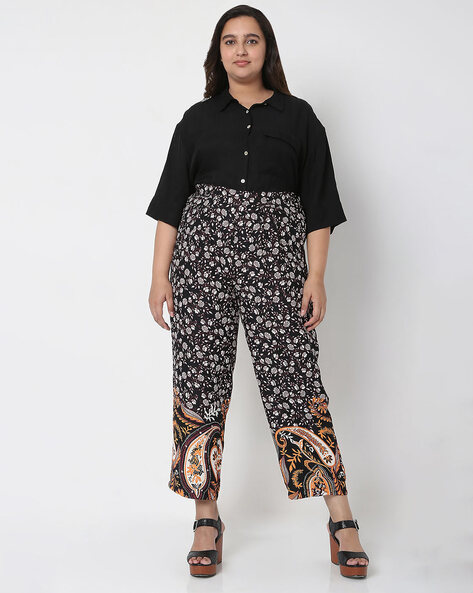 Buy Black High Rise Floral Print Pants For Women Online in India