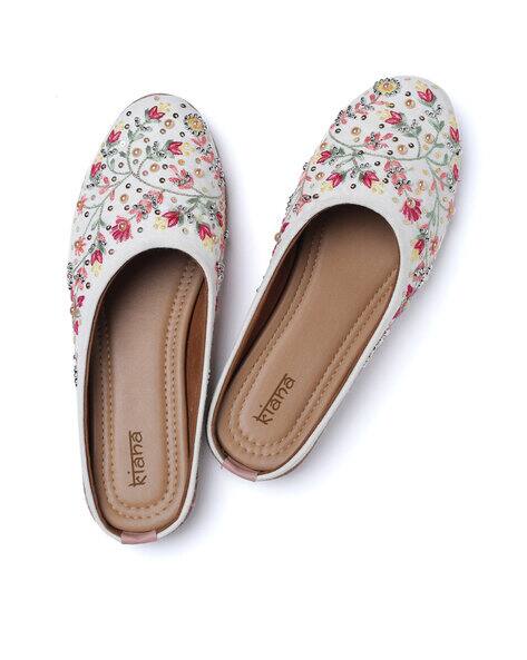 Embroidered Canvas Slip on Bellies