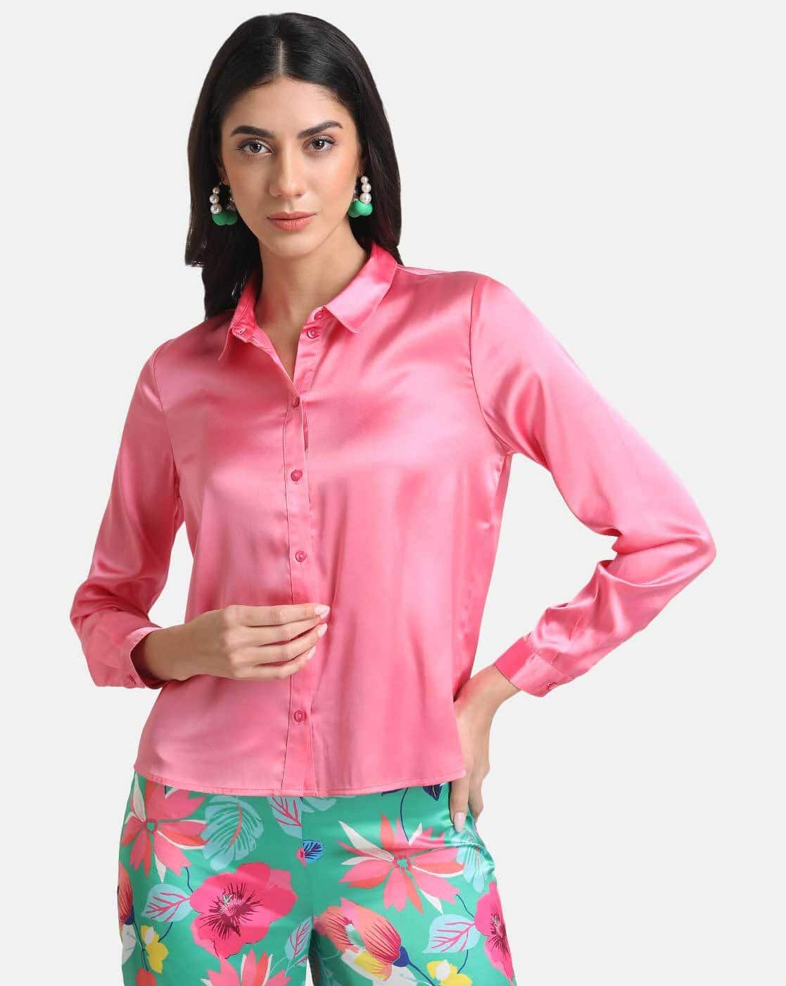 Satin pink button up shirt Clearance