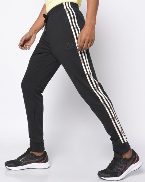 Black adidas joggers with black stripes hot sale