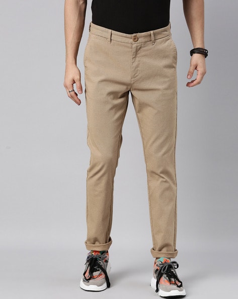 Spykar Dark Khaki Cotton Slim Fit Narrow Length Jeans For Men Skinny   skn02bb36dkkhaki