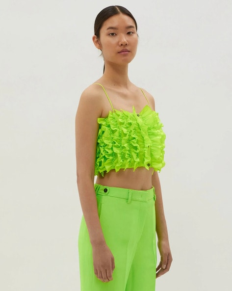 Buy Msgm Strappy Crop Top with Ruffles Green Color Women AJIO LUXE