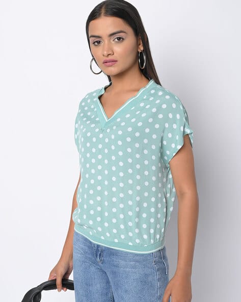 ISCENERY BY VERO MODA Polka-Dot Print V-neck Blouson Top