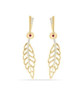 Leaf-Shaped Diamond Studded Stud Earrings-image-20