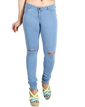 Light Blue Knee-Cut Jeans