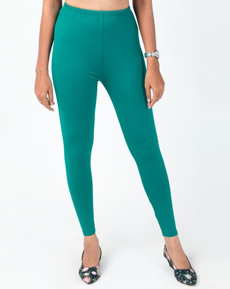 Buy Go Colors Women Green Viscose Ankle Length Leggings online