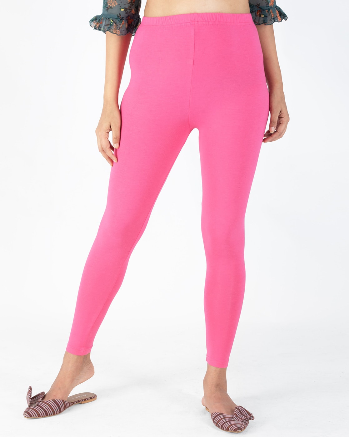 Buy INDIAN FLOWER Women Lycra Solid Turquoise & Pink Legging Online at Low  Prices in India 