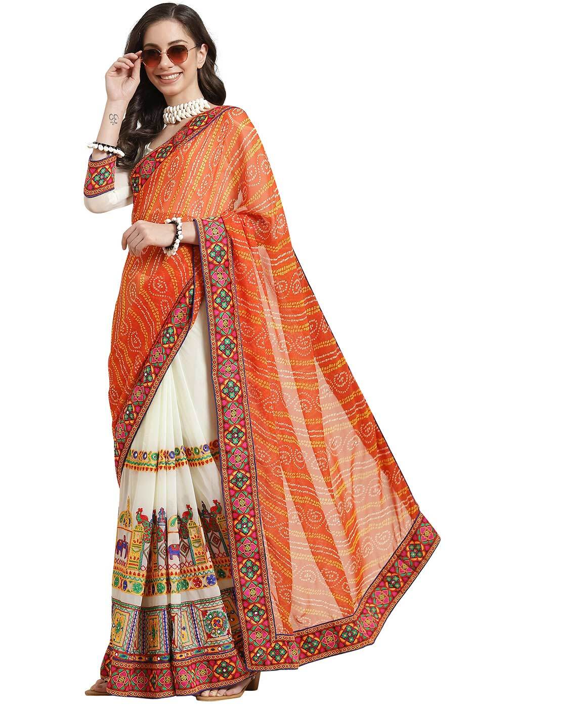 Buy Orange Sarees for Women by SERONA FABRICS Online 