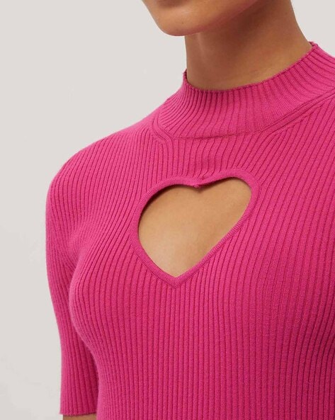 Heart Cutout Cropped Turtleneck Sweater