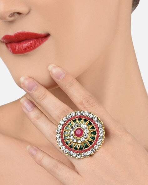 Buy Silver Plated Stone Paisley Carved Ring by Noor Online at Aza Fashions.