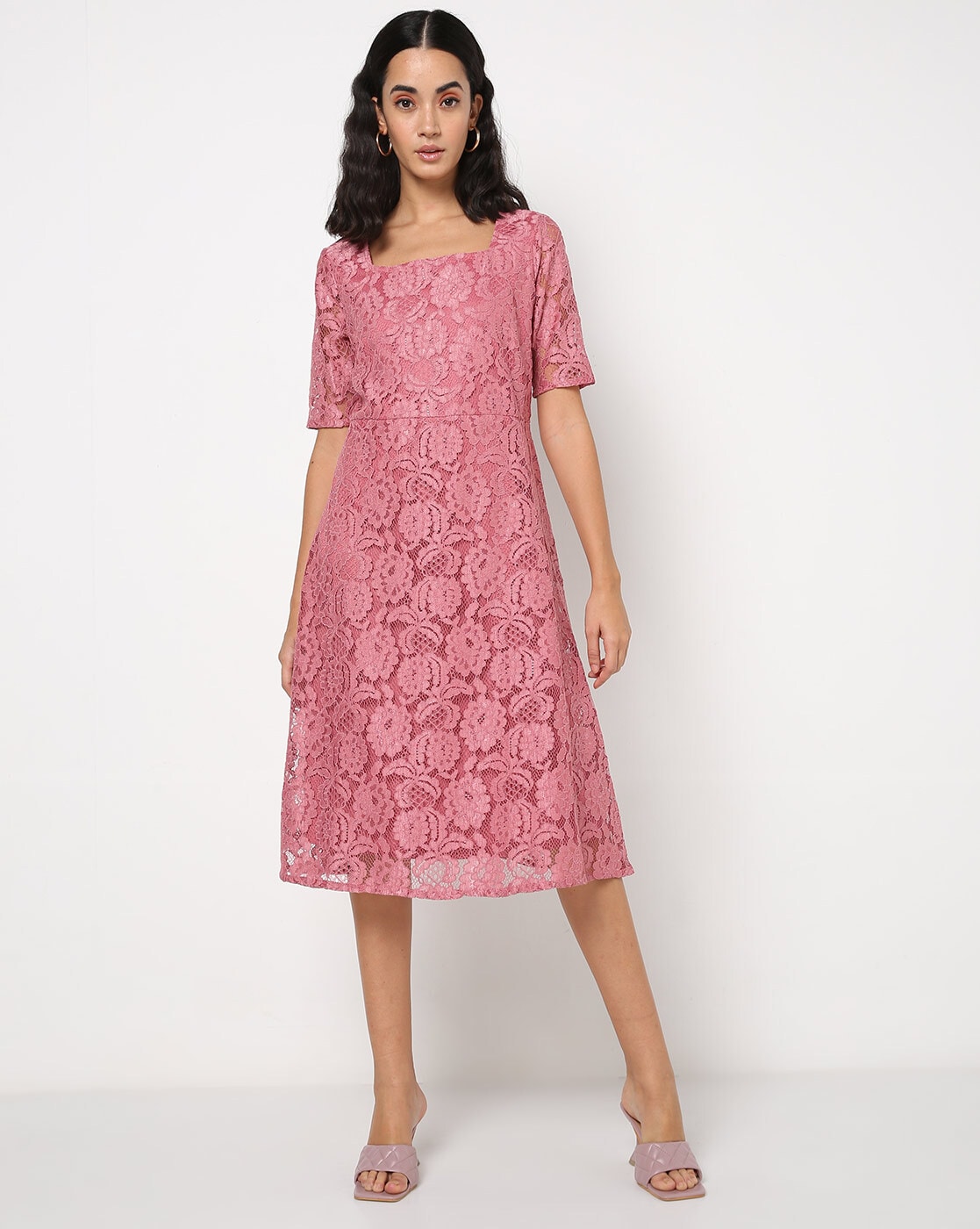 Pink Lace High Low Homecoming Dress with Puffy Sleeves - $78.9768 #MXL86028  - SheProm.com