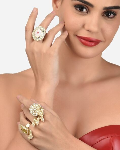Buy Zaveri Pearls Set Of 3 Wedding Collection Adjustable Finger Rings-ZPFK11494  Online