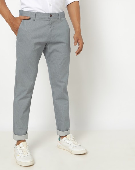 Printed Tapered Fit Flat-Front Trousers