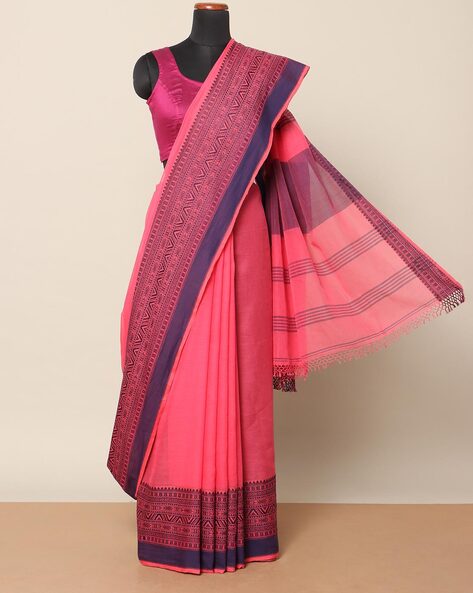 Ikkat Cotton Silk Saree In Multicolor with Cotton Thread work