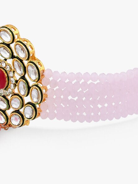 Kundan Choker Set Adorned With Pearls And Pastel Pink Beads – Putstyle
