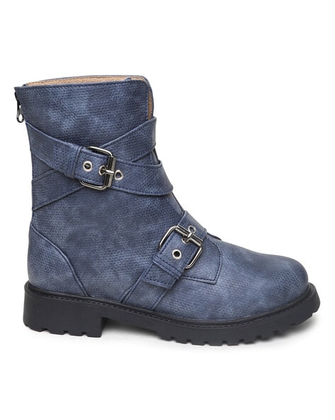 navy blue calf length boots