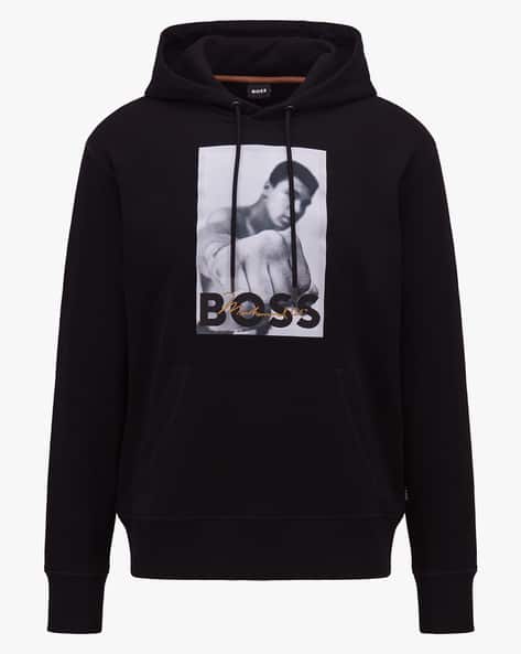 Buy BOSS Graphic Print Hoodie | Black Color Men | AJIO LUXE